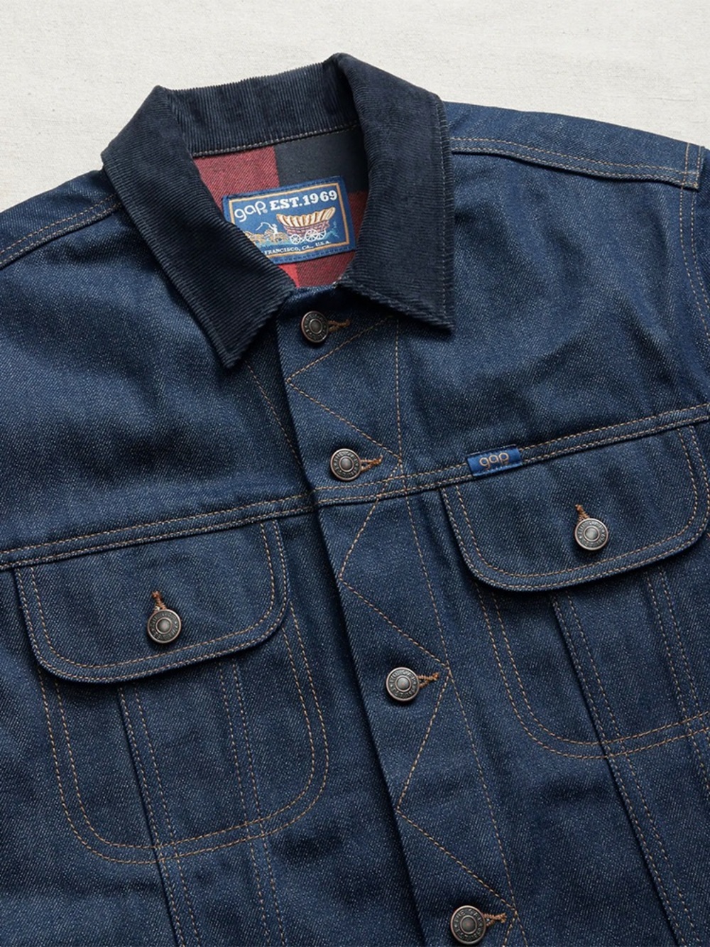 GAP Dark Blue Denim Jacket with Dark Blue Corduroy Collar - Picture 1 of 5